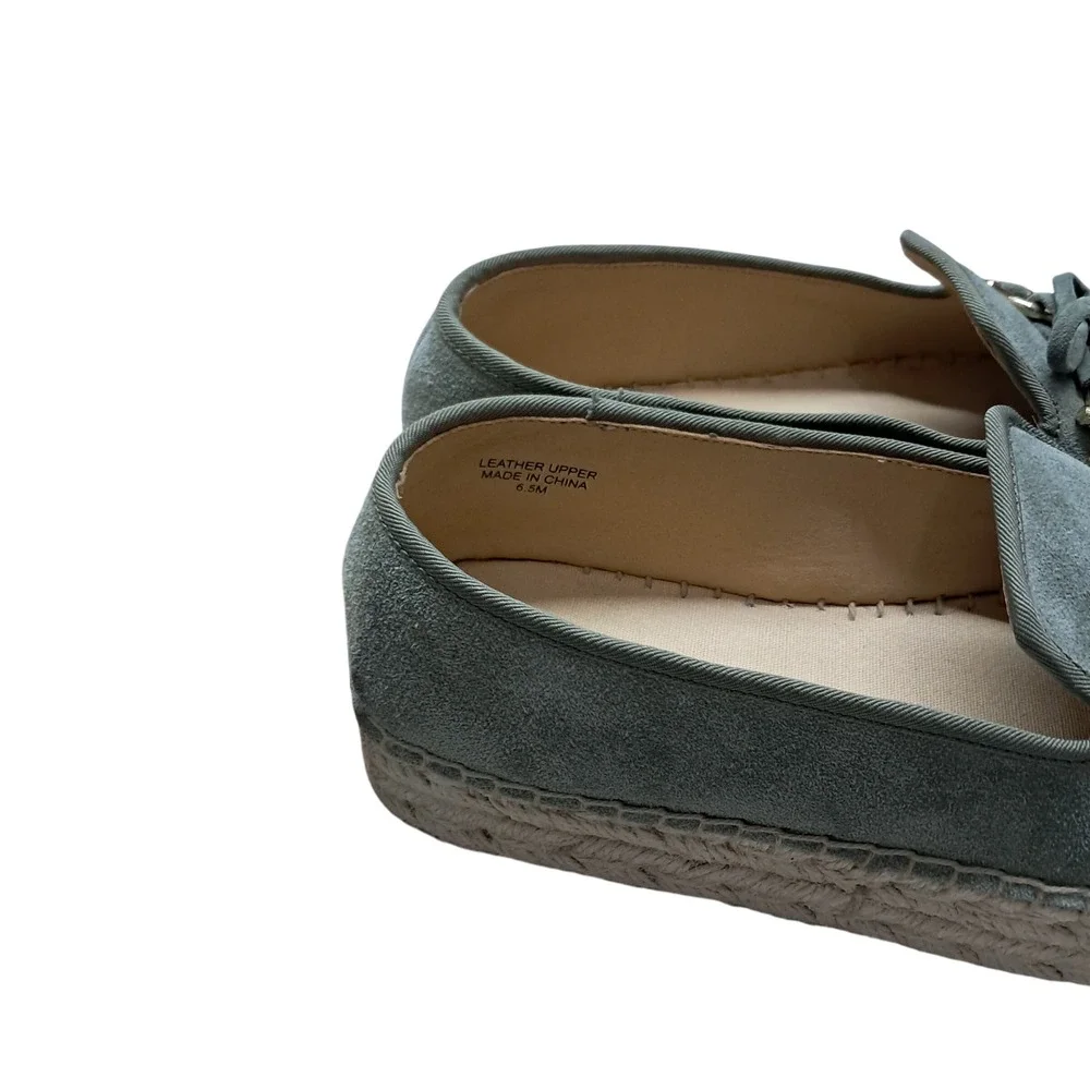 Talbots Quinn Bow Suede Platform Espadrilles Women's 6.5 Sage Green Leather‎